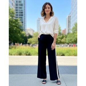 Women's Black Sailor Wide Leg Pants Size 10 Pull On‎ High Waist Retro Chic